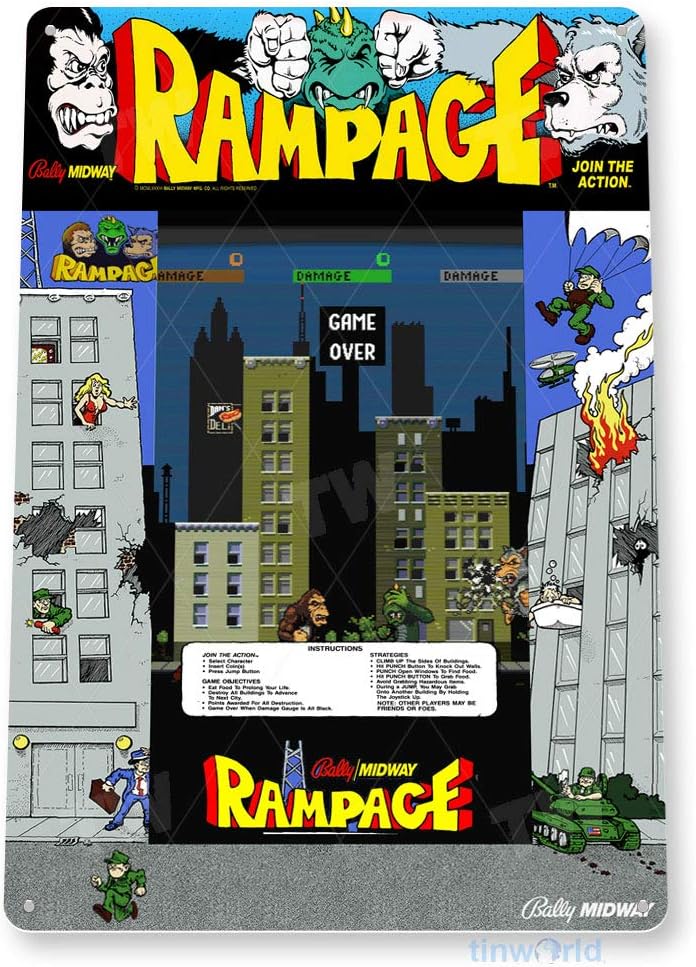 TIN SIGN Rampage Arcade Sign G - đánh giá và giá Retro Gaming Arcade Console